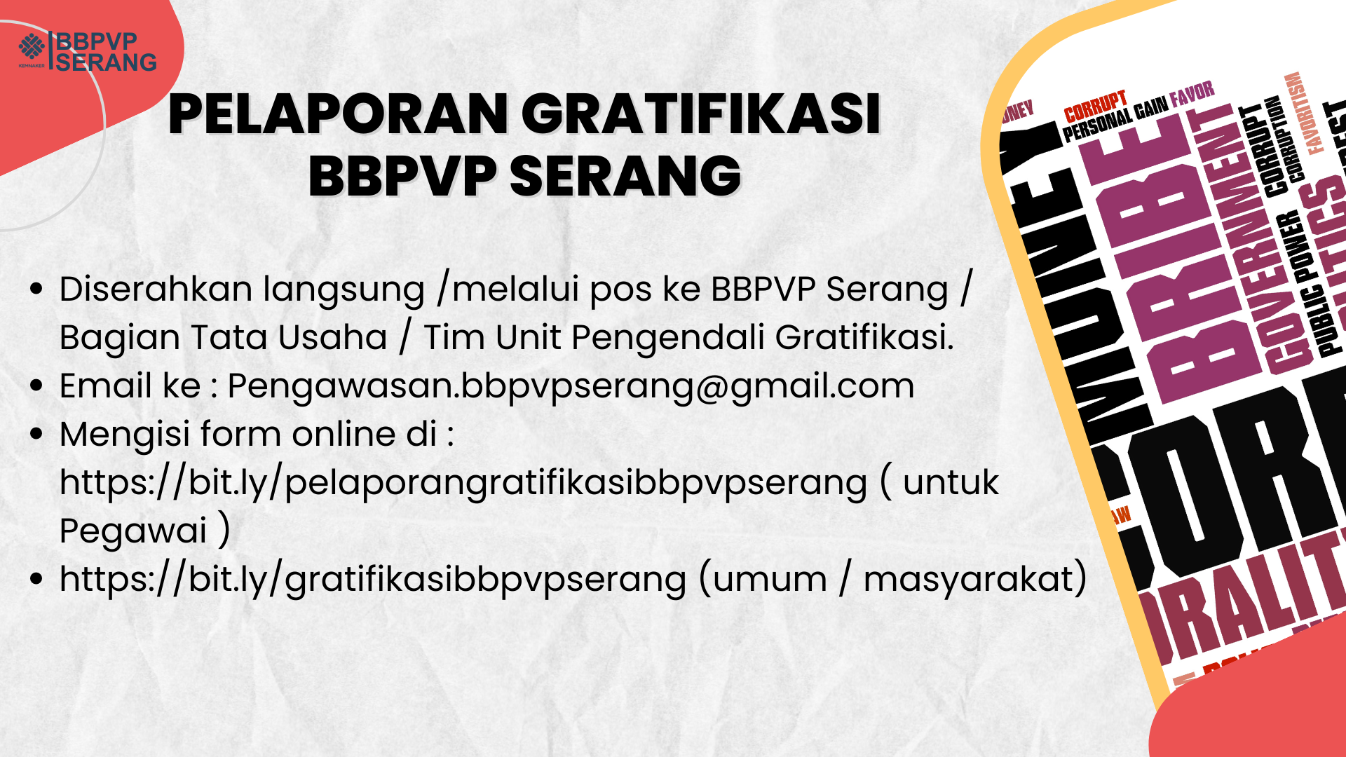 PELAPORAN GRATIFIKASI BBPVP SERANG - Balai Besar Pelatihan Vokasi Dan ...